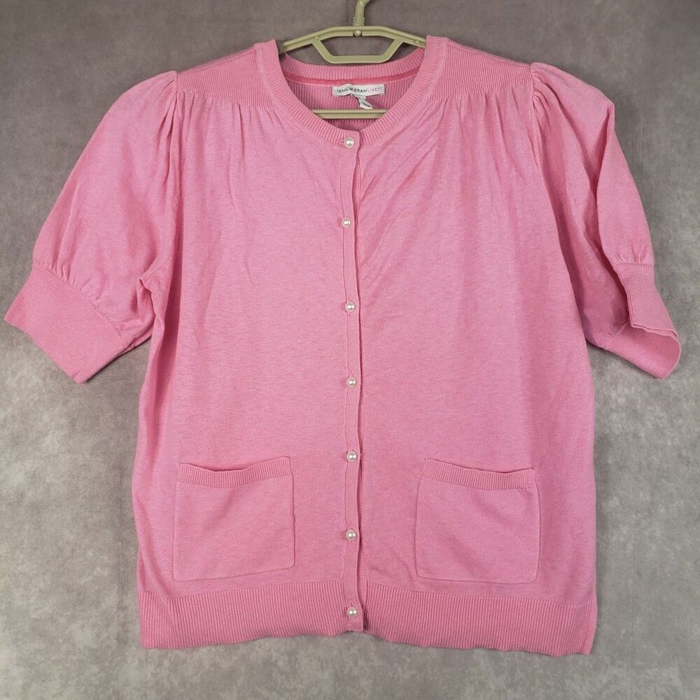 Isaac Mizrahi Live! Women's Top Sweater Sz S Button Front Silk Blend Pink
